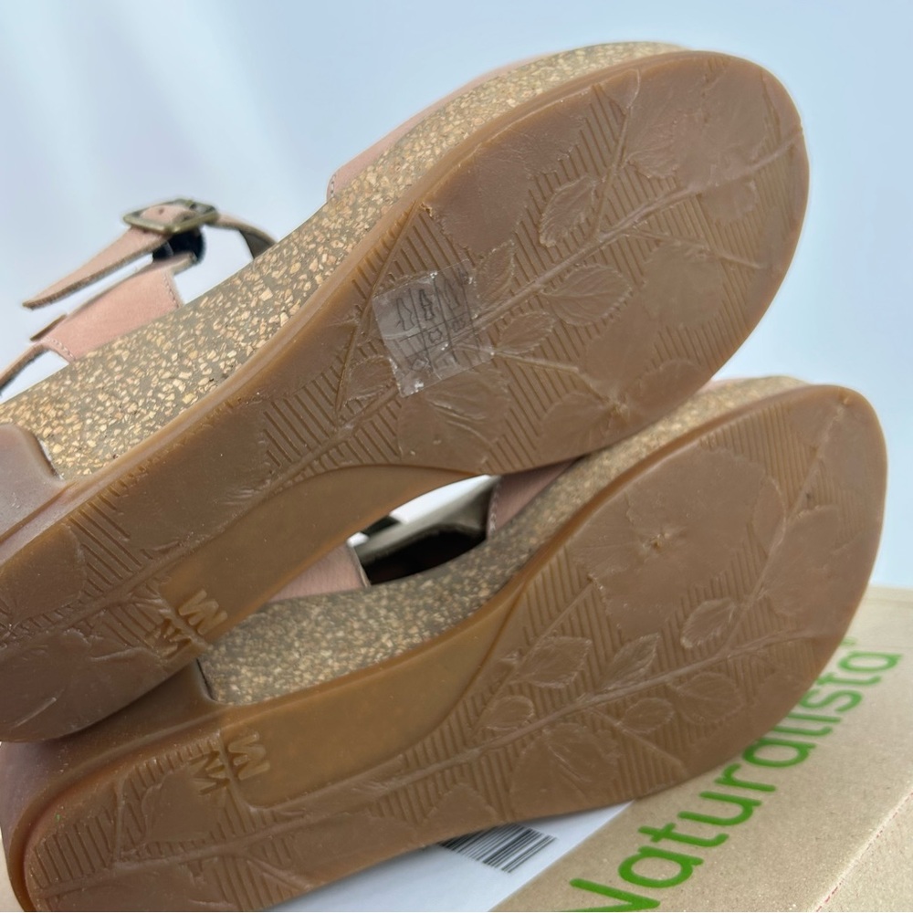 El Naturalista Peach Leather Cork Wedge Sandals Size 42 or US 11 - Picture 4 of 15